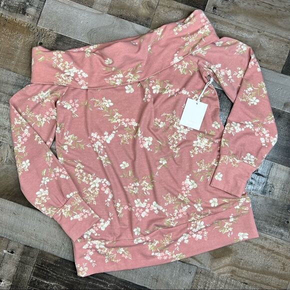 NWT Lauren Conrad Floral Off-The-Shoulder Lightweight Sweatshirt Dusty Rose M - Picture 8 of 14
